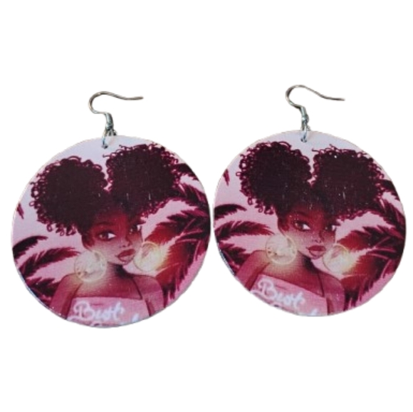 Jewelry - Women afro puff Earrings dangle round graphic print pierced statement jewelry